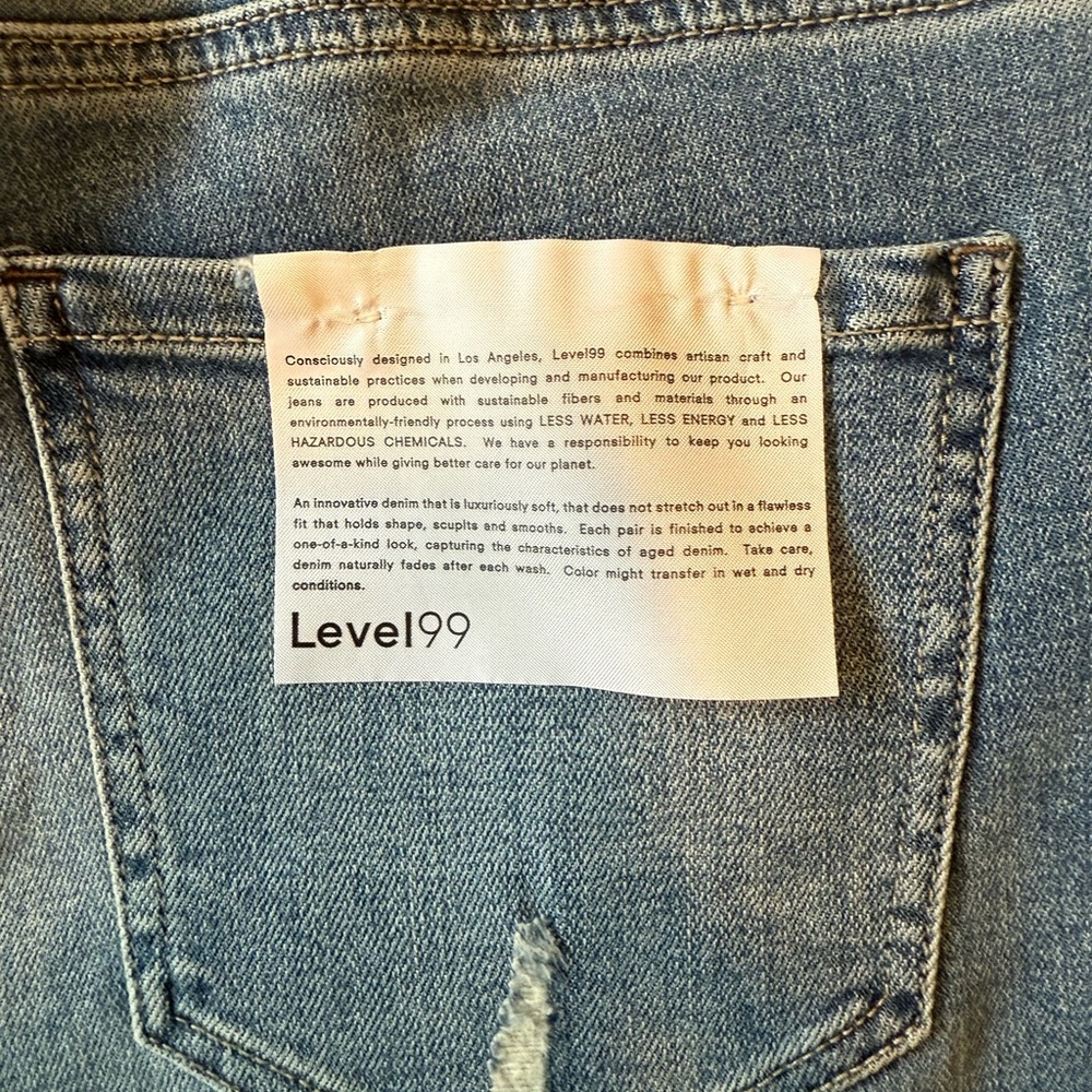 Level 99 Blue Flare Wide Leg Jeans with Vintage Distressing - Picture 3 of 6